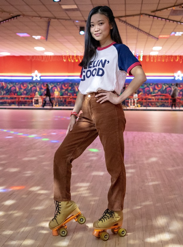 picture of a girl on a roller skates in a roller skating studio