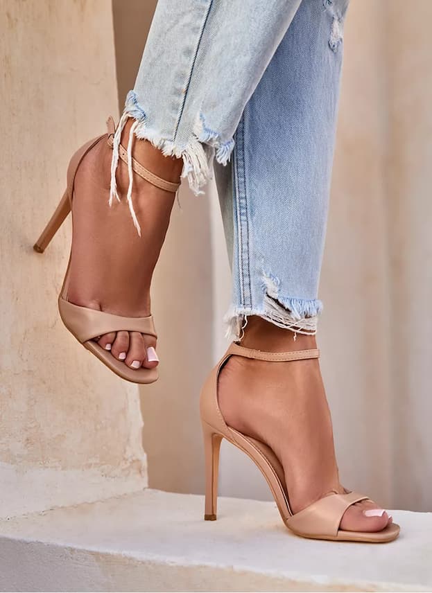 Nude stap heels with jeans