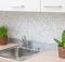 kitchen with glass mosaic tiles