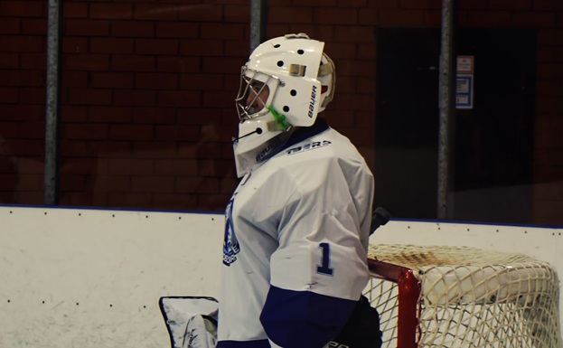 hockey goalie with a mask