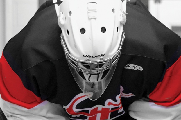 close up of hockey goalie mask