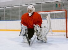 hockey goalie wearing a quality mask